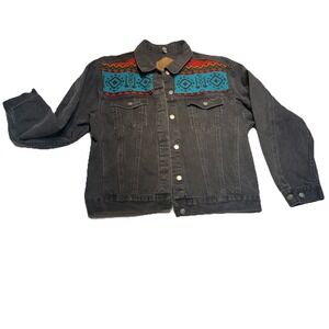 Vintage Woolrich Aztec Black Denim Western Jacket Women's Large